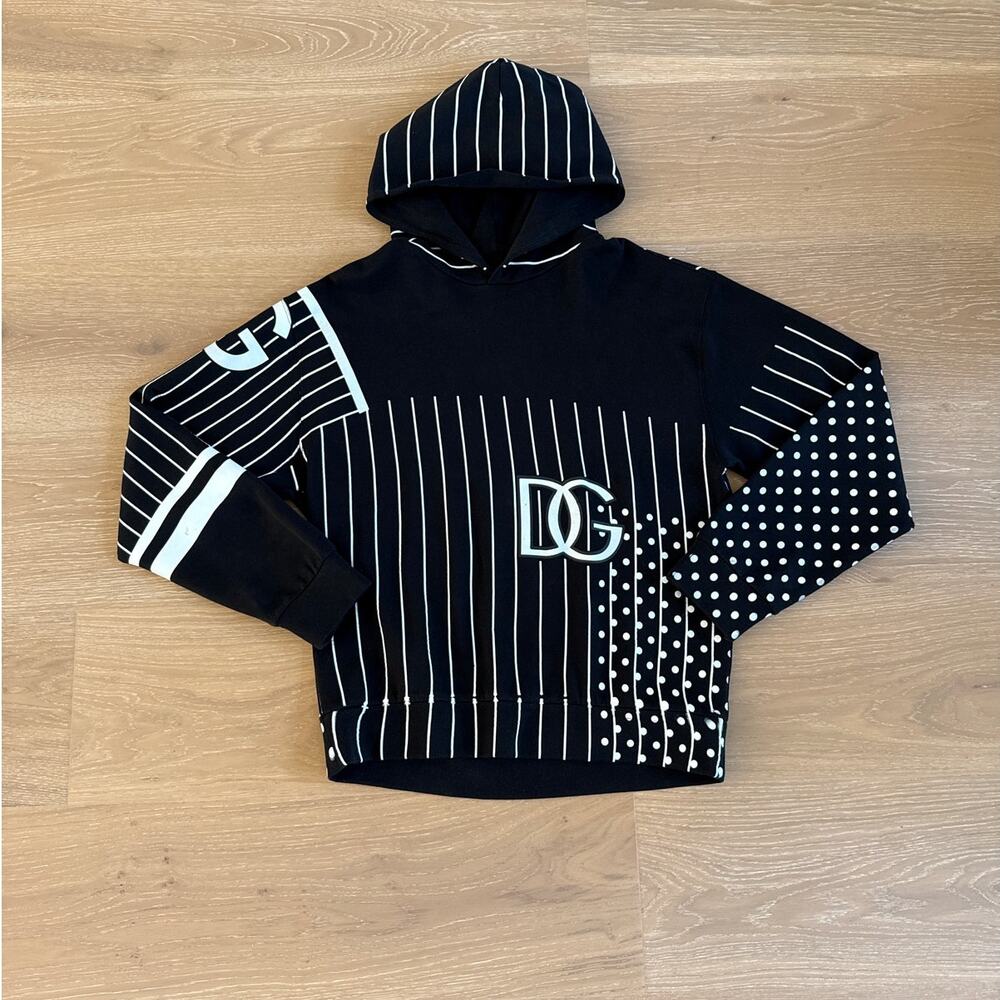Dolce and Gabbana Hoodie Stripes Spots Size EU 48 Black White